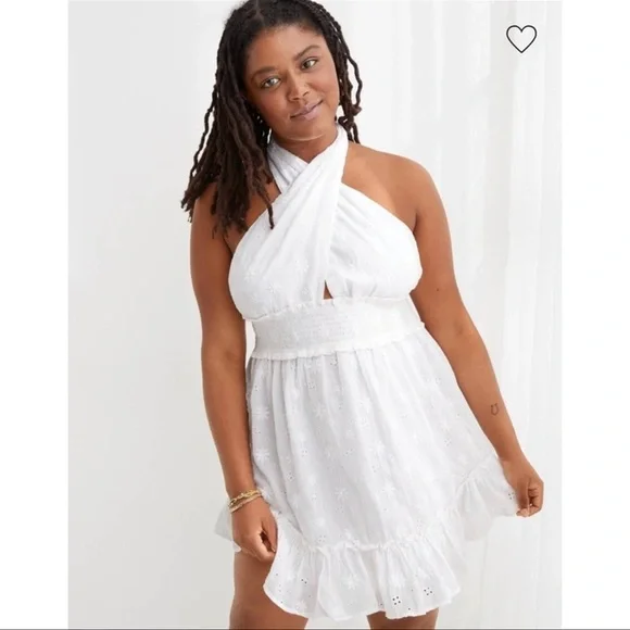 aerie | Dresses | Aerie White Eyelet Dress Crossover Or Halter 2 In One  Dress | Poshmark